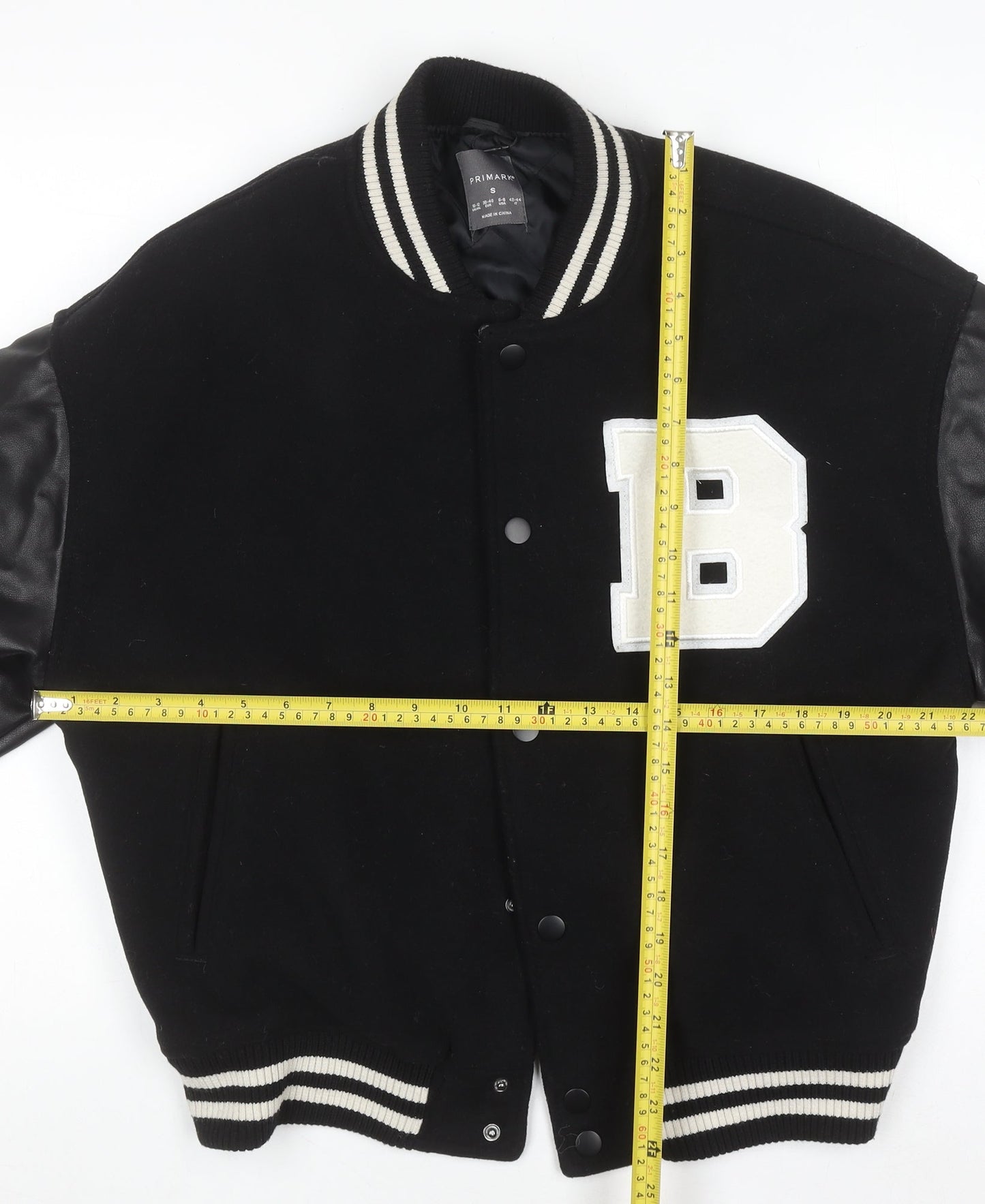 Primark Women Black Varsity Jacket Size S 10-12 Wool Blend College Style