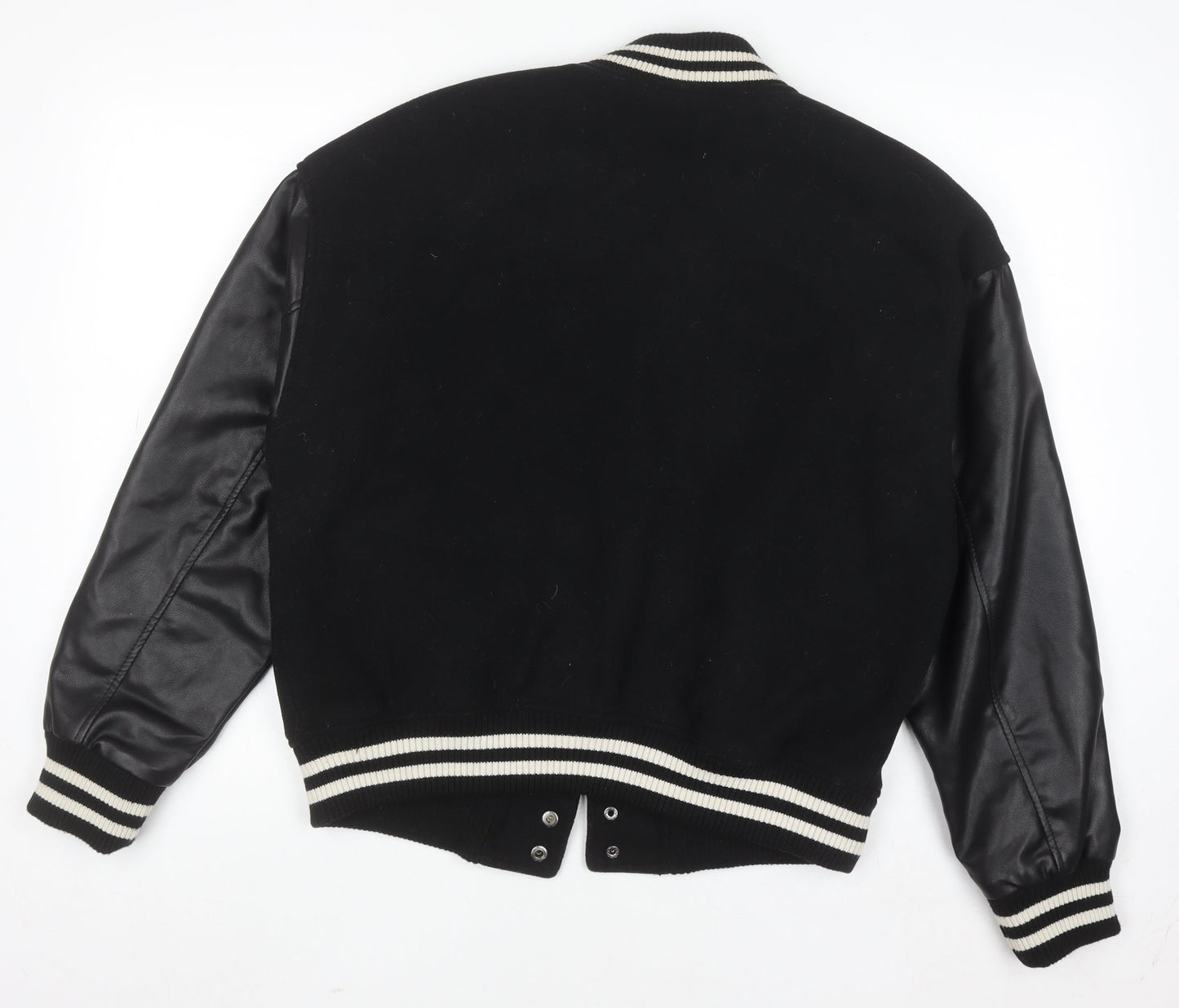 Primark Women Black Varsity Jacket Size S 10-12 Wool Blend College Style