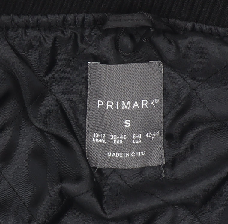Primark Women Black Varsity Jacket Size S 10-12 Wool Blend College Style
