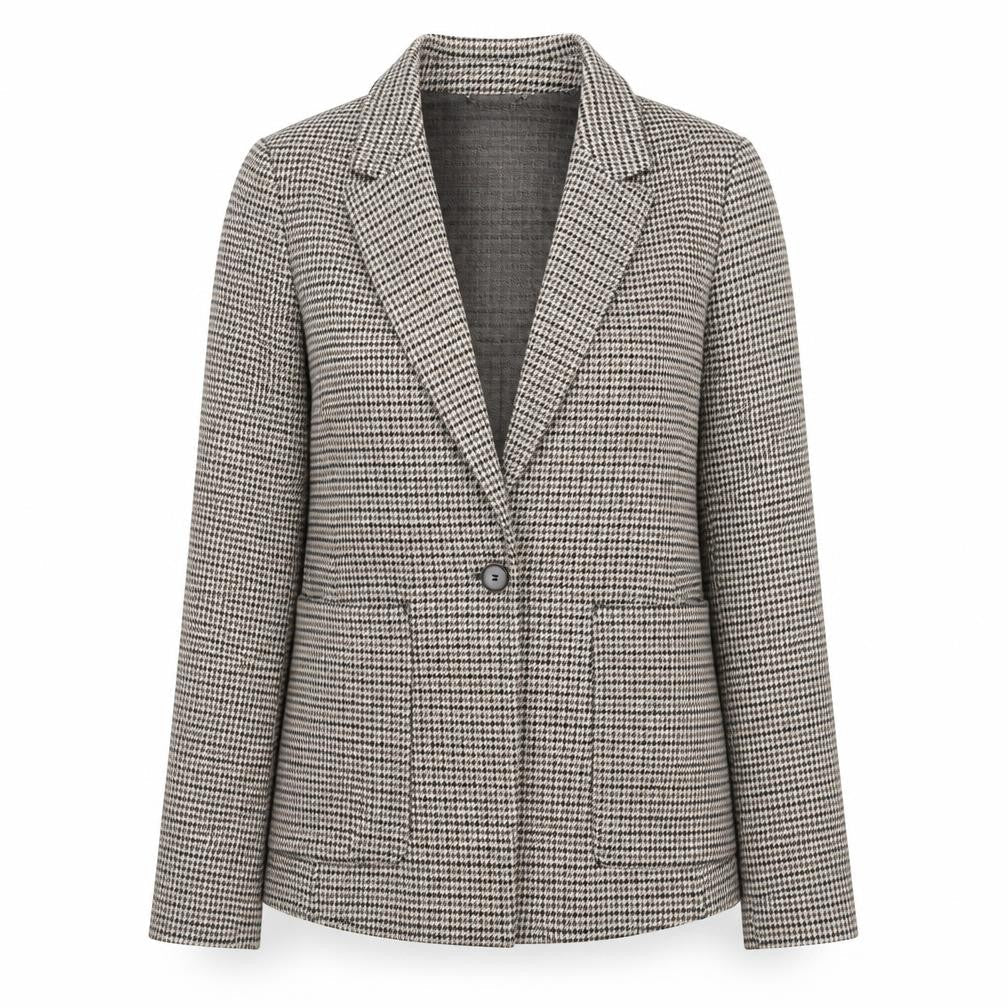 H&M Women’s Grey Houndstooth Blazer Size UK 4 Single-Breasted Jacket