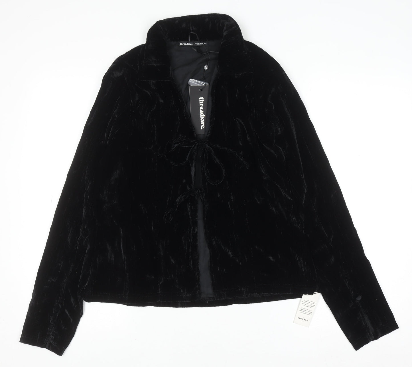 Threadbare Women’s Black Velvet Collared Long Sleeve Cardigan Size 12