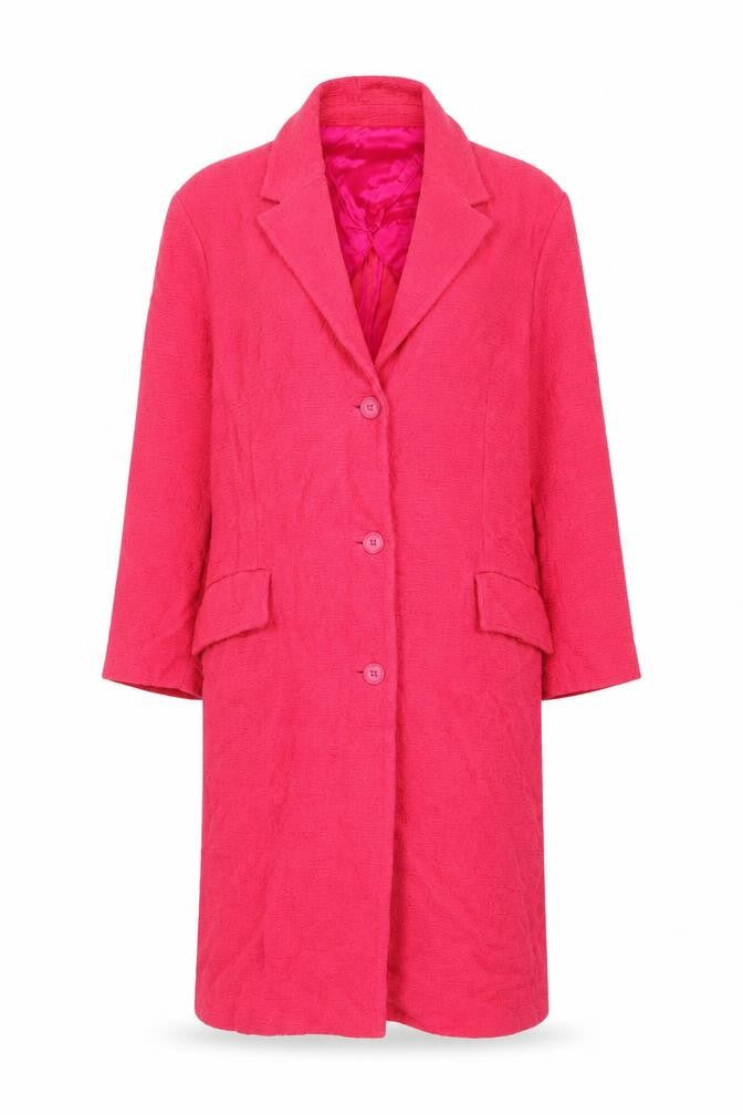 Zara Women Pink Long Tweed Overcoat Size 14 Buttoned Lined