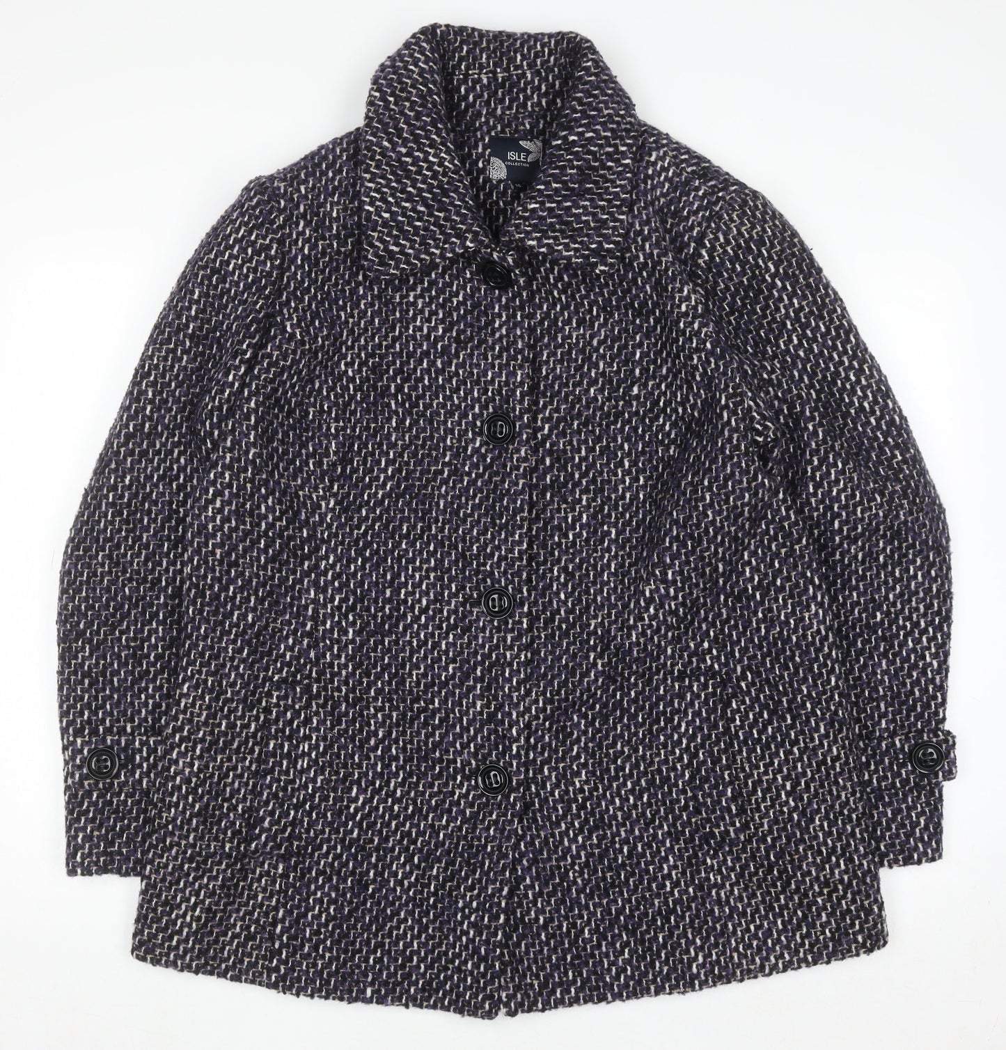 Isle Collection Women’s Purple Tweed Wool Blend Mid-Length Overcoat Size 16