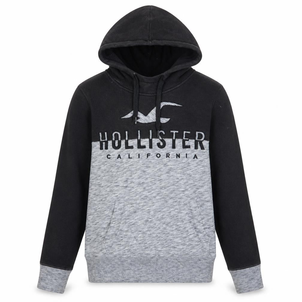 Hollister Men’s Black Grey Pullover Hoodie XS Fleece Logo Sweatshirt