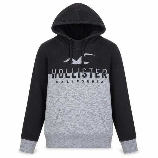 Hollister Men’s Black Grey Pullover Hoodie XS Fleece Logo Sweatshirt