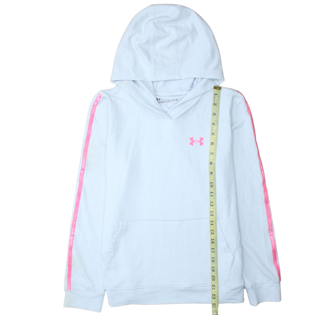Under Armour Girls Light Blue Pink Logo Hooded Pullover Sweatshirt YXL