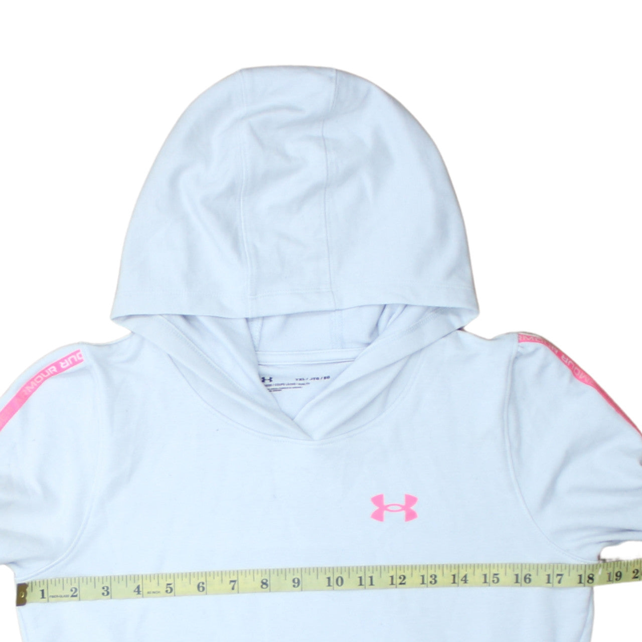 Under Armour Girls Light Blue Pink Logo Hooded Pullover Sweatshirt YXL