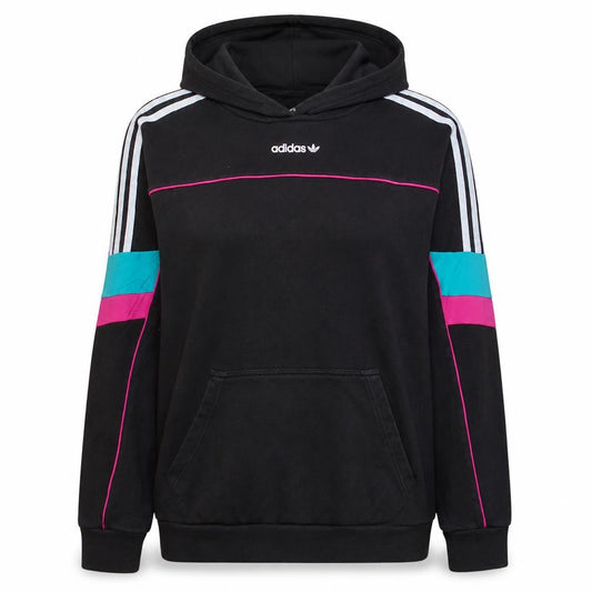 Adidas Women Black Multicoloured Hoodie Size 8 Pullover Logo Hooded