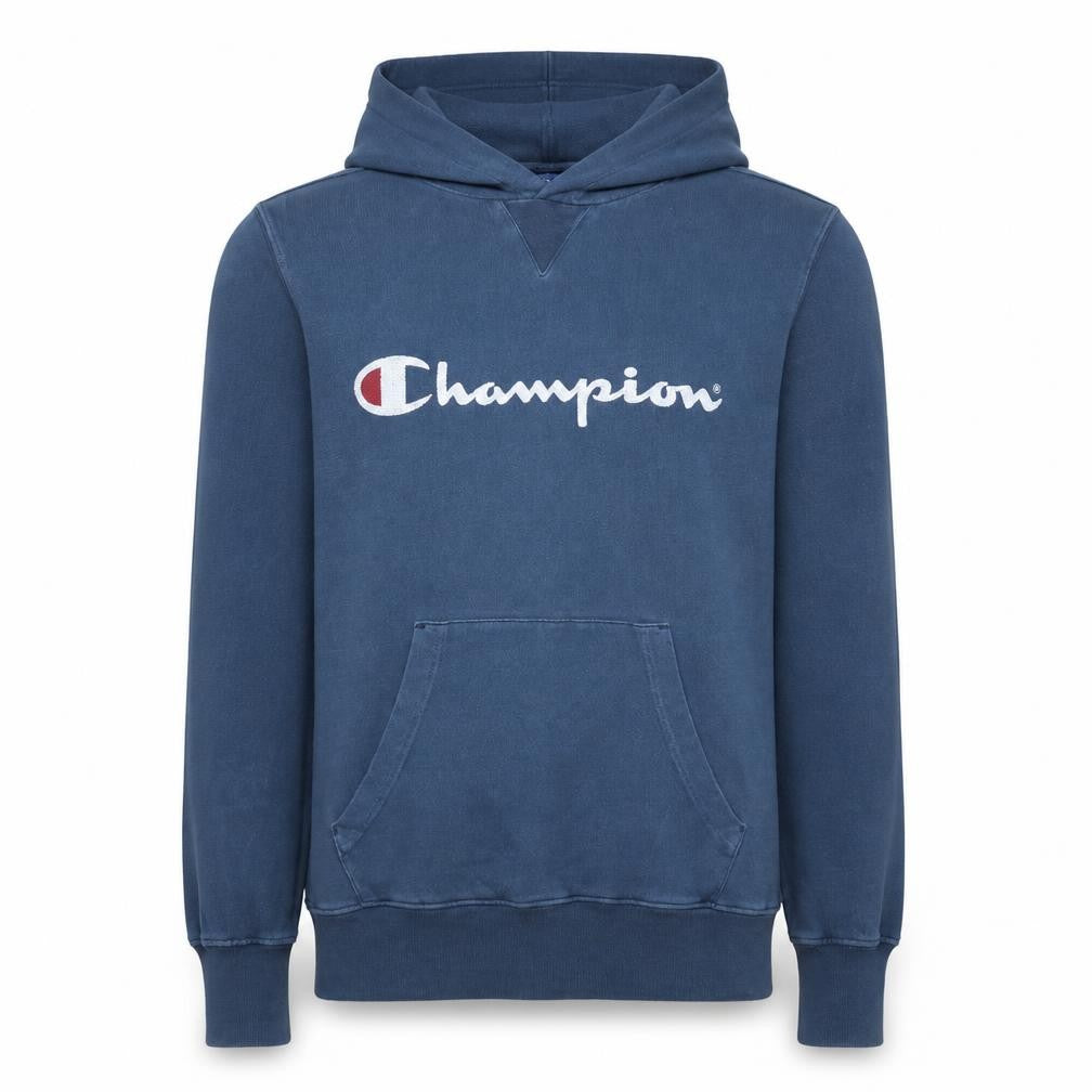Champion Men's Blue Pullover Hoodie Medium Graphic Logo Fleece