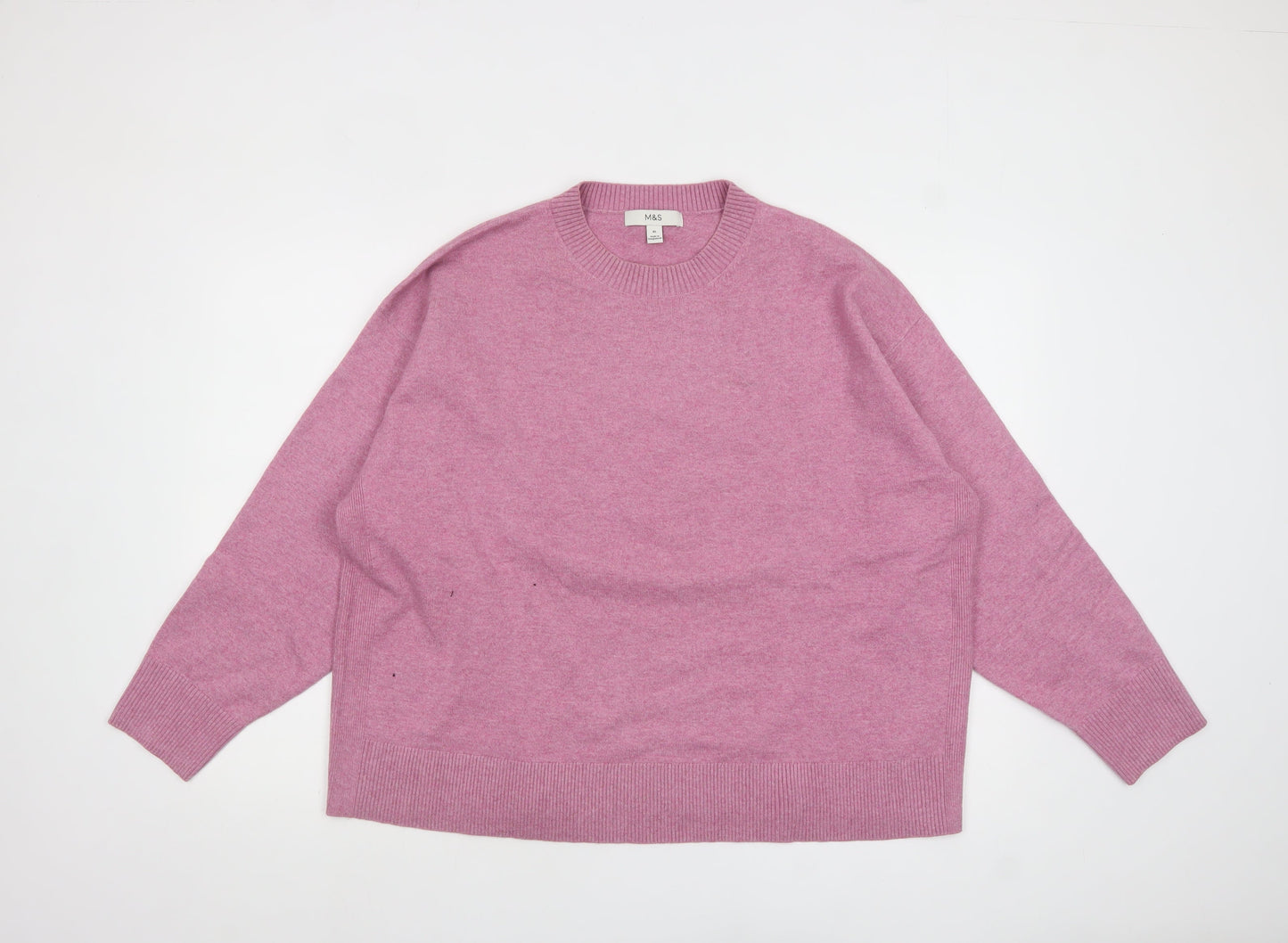 Marks and Spencer Women Pink Crew Neck Wool Blend Jumper XL