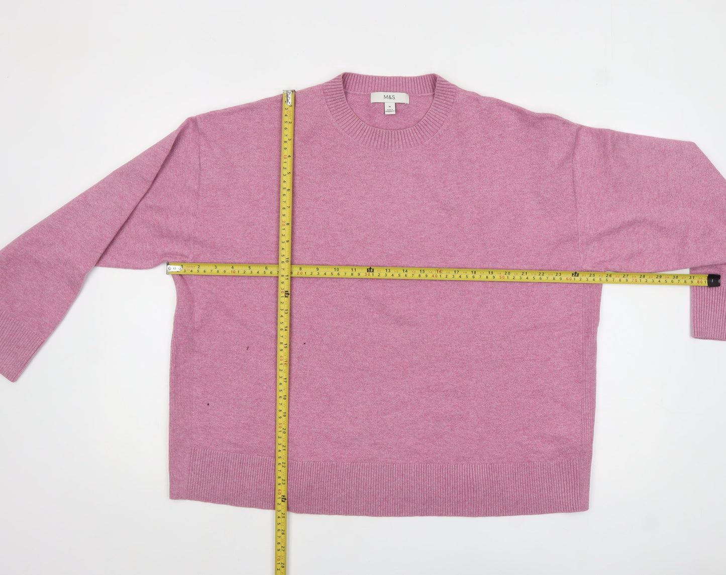 Marks and Spencer Women Pink Crew Neck Wool Blend Jumper XL