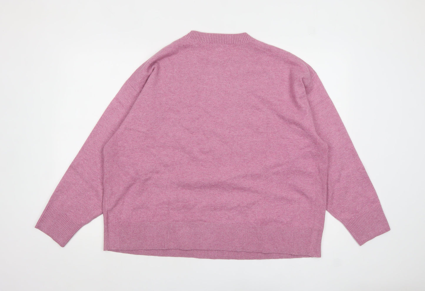 Marks and Spencer Women Pink Crew Neck Wool Blend Jumper XL
