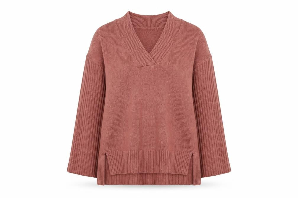 Amara Reya Womens Pink V-Neck Knit Pullover Jumper Size L
