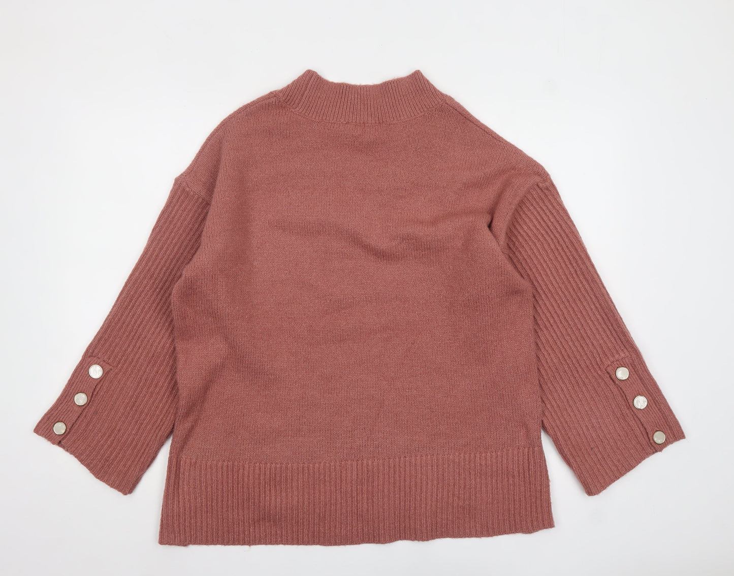 Amara Reya Womens Pink V-Neck Knit Pullover Jumper Size L