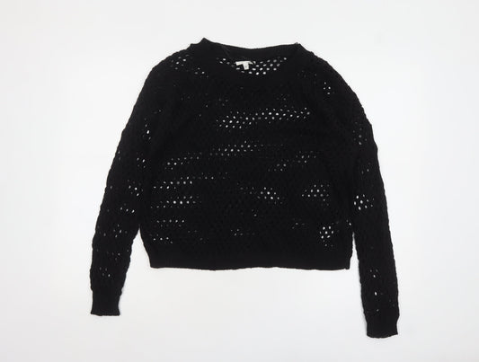 New Look Women’s Black Open-Knit Cotton Blend Jumper Size 12