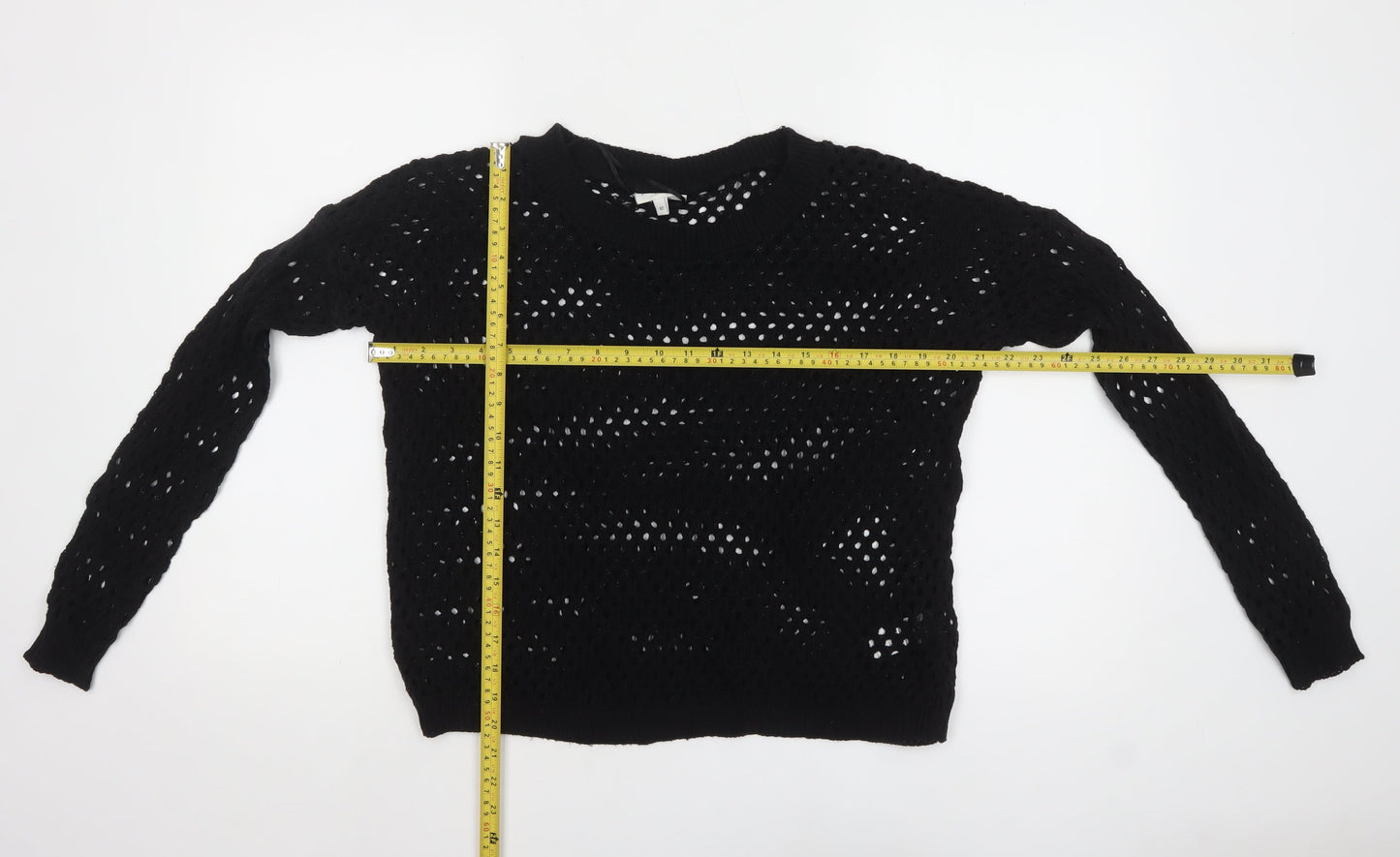 New Look Women’s Black Open-Knit Cotton Blend Jumper Size 12