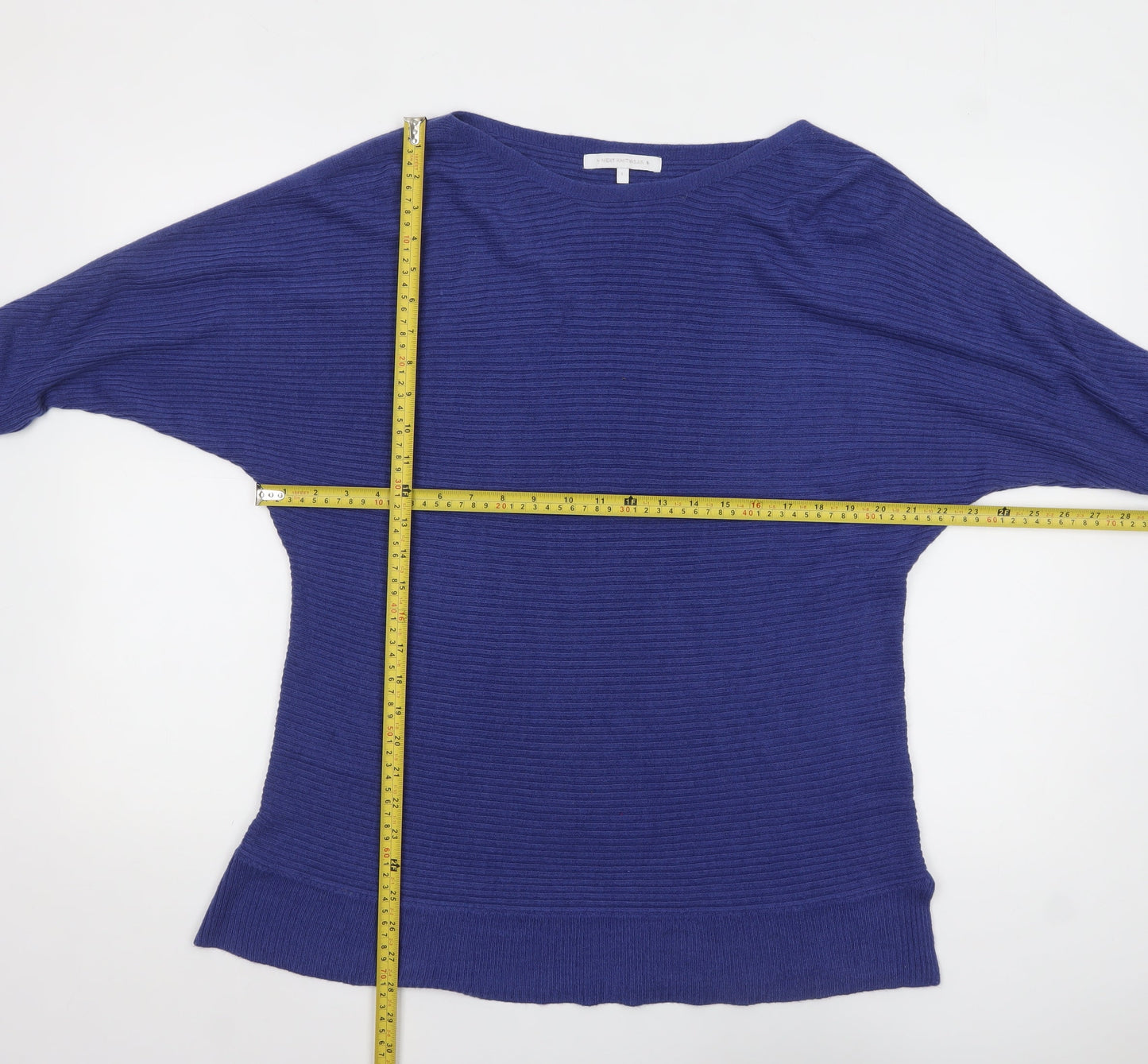 Next Women Blue Acrylic Rib Knit Boat Neck Jumper L