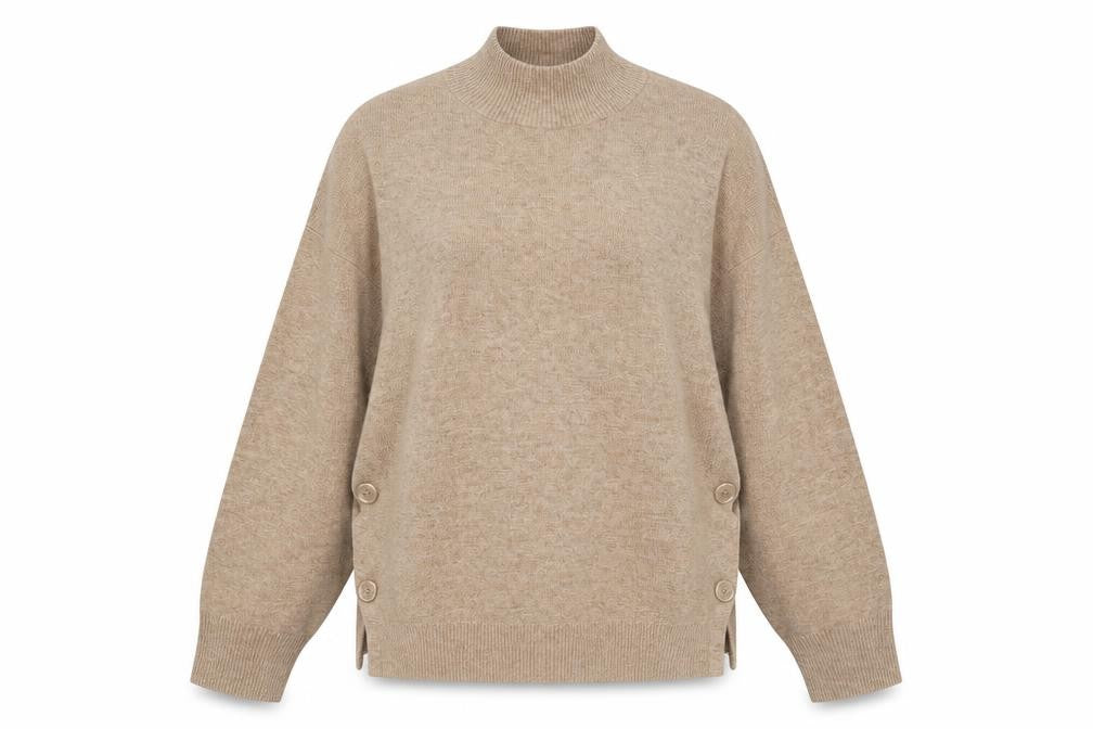 Oasis Women Beige Mock Neck Button Detail Knit Jumper XS
