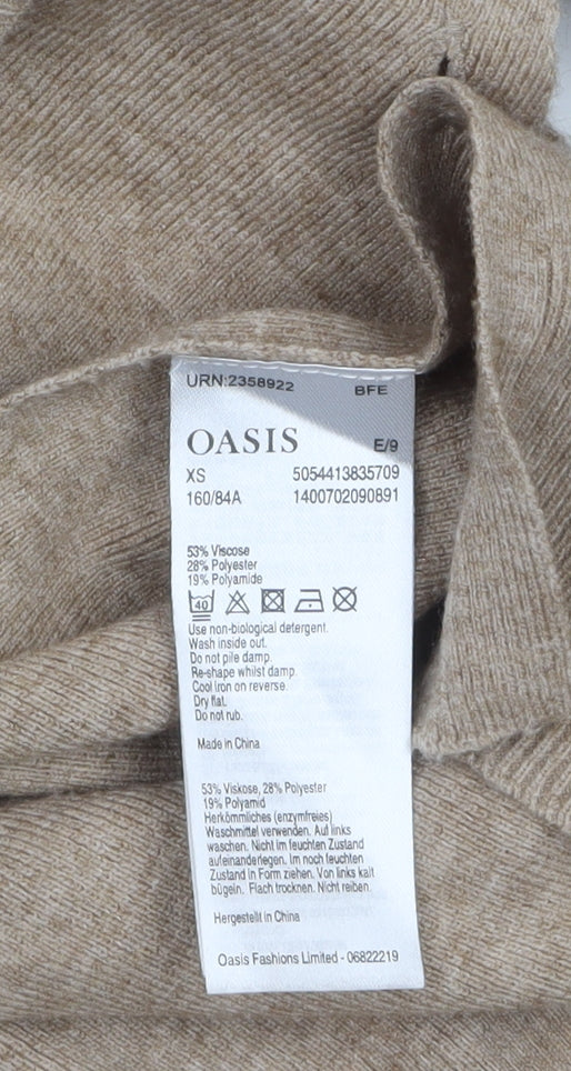 Oasis Women Beige Mock Neck Button Detail Knit Jumper XS