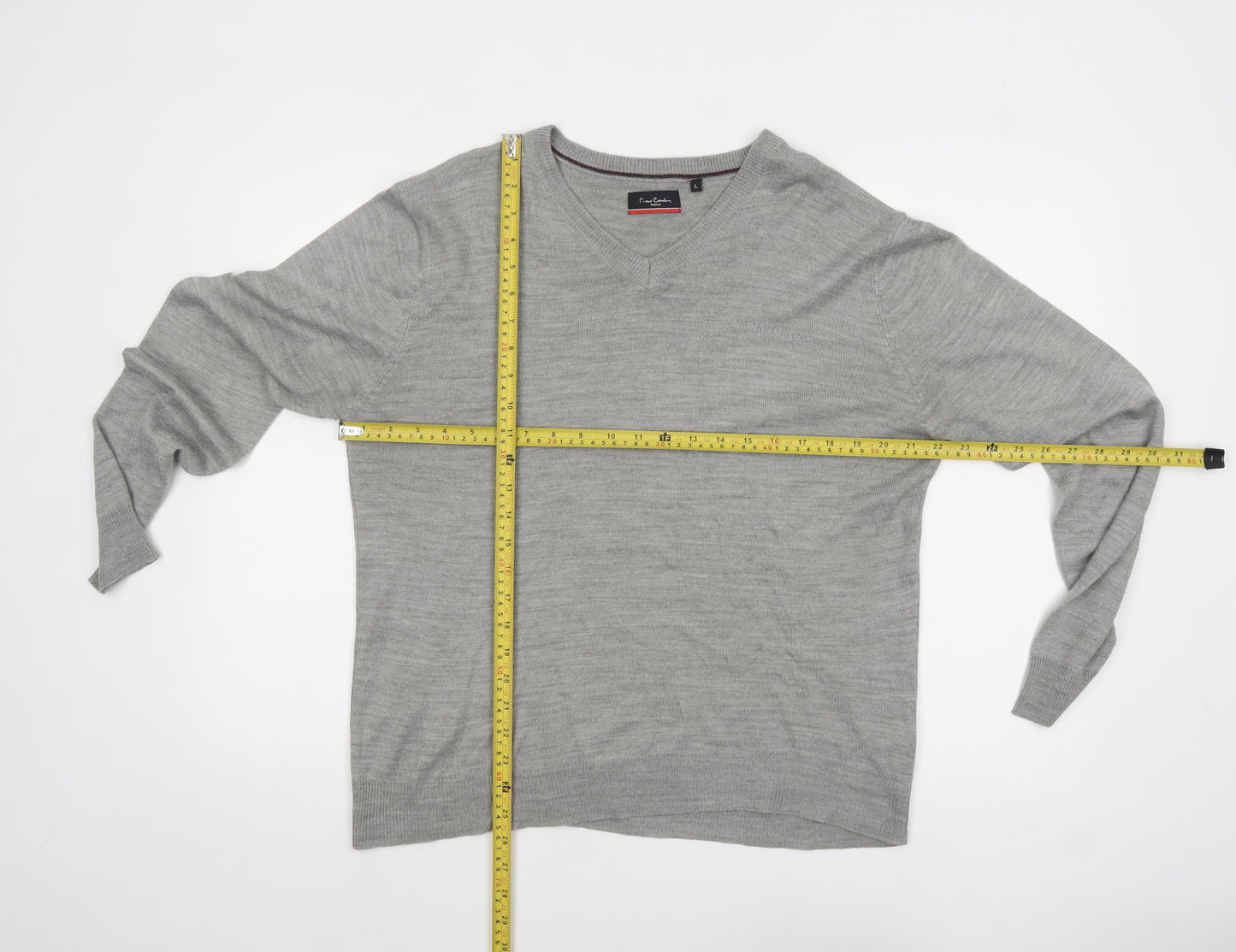 Pierre Cardin Men's Grey Acrylic V-Neck Jumper Size L