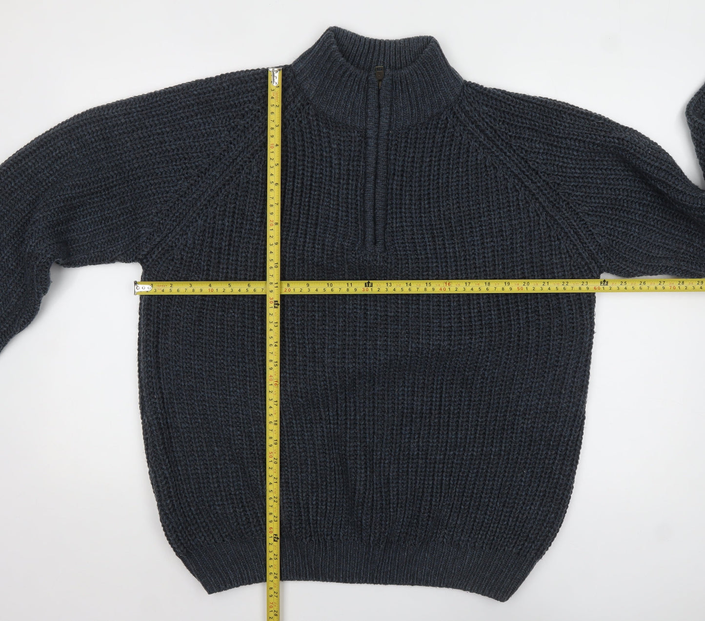P.G. Field Men’s Blue Chunky Knit 1/2 Zip Jumper XL Acrylic Country Style
