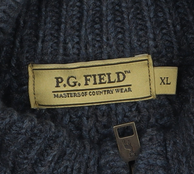 P.G. Field Men’s Blue Chunky Knit 1/2 Zip Jumper XL Acrylic Country Style