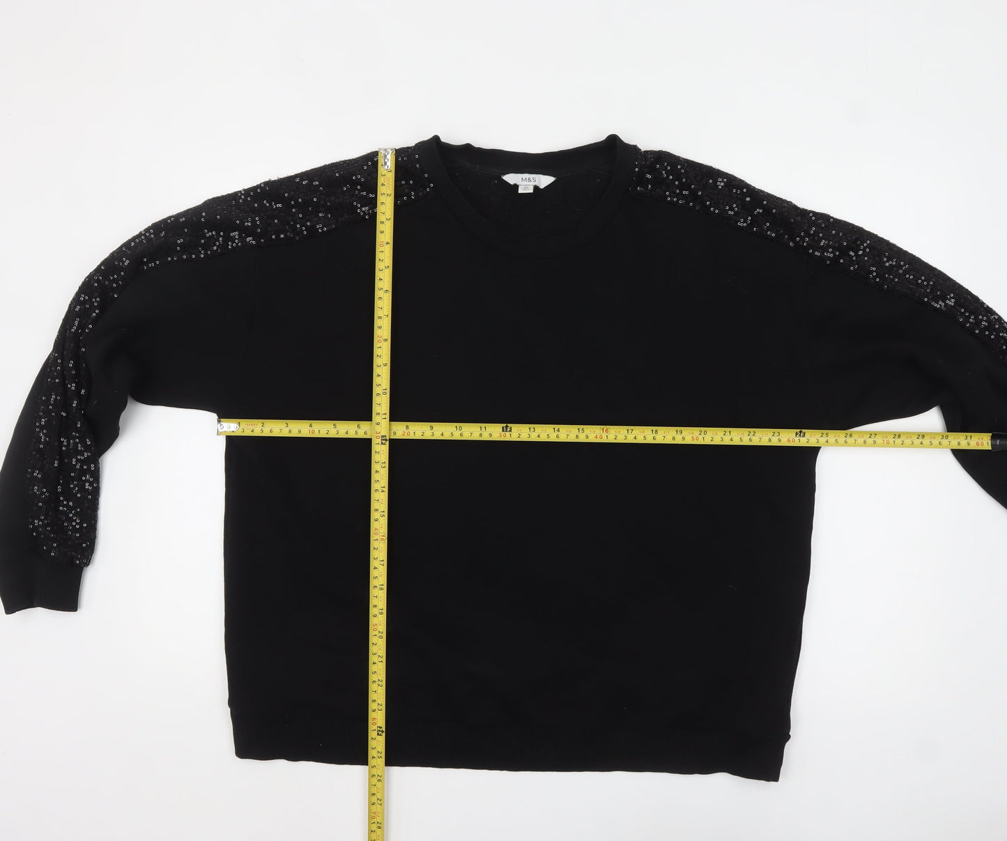 Marks and Spencer Womens Black Sequin Sleeve Pullover Sweatshirt Size 20