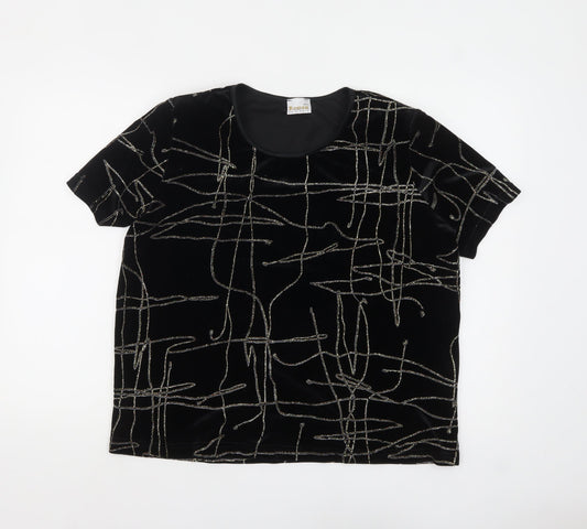 Roman Originals Women Black Velvet Glitter Top L Party T-Shirt
