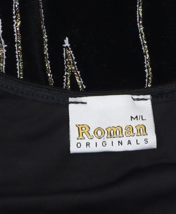 Roman Originals Women Black Velvet Glitter Top L Party T-Shirt