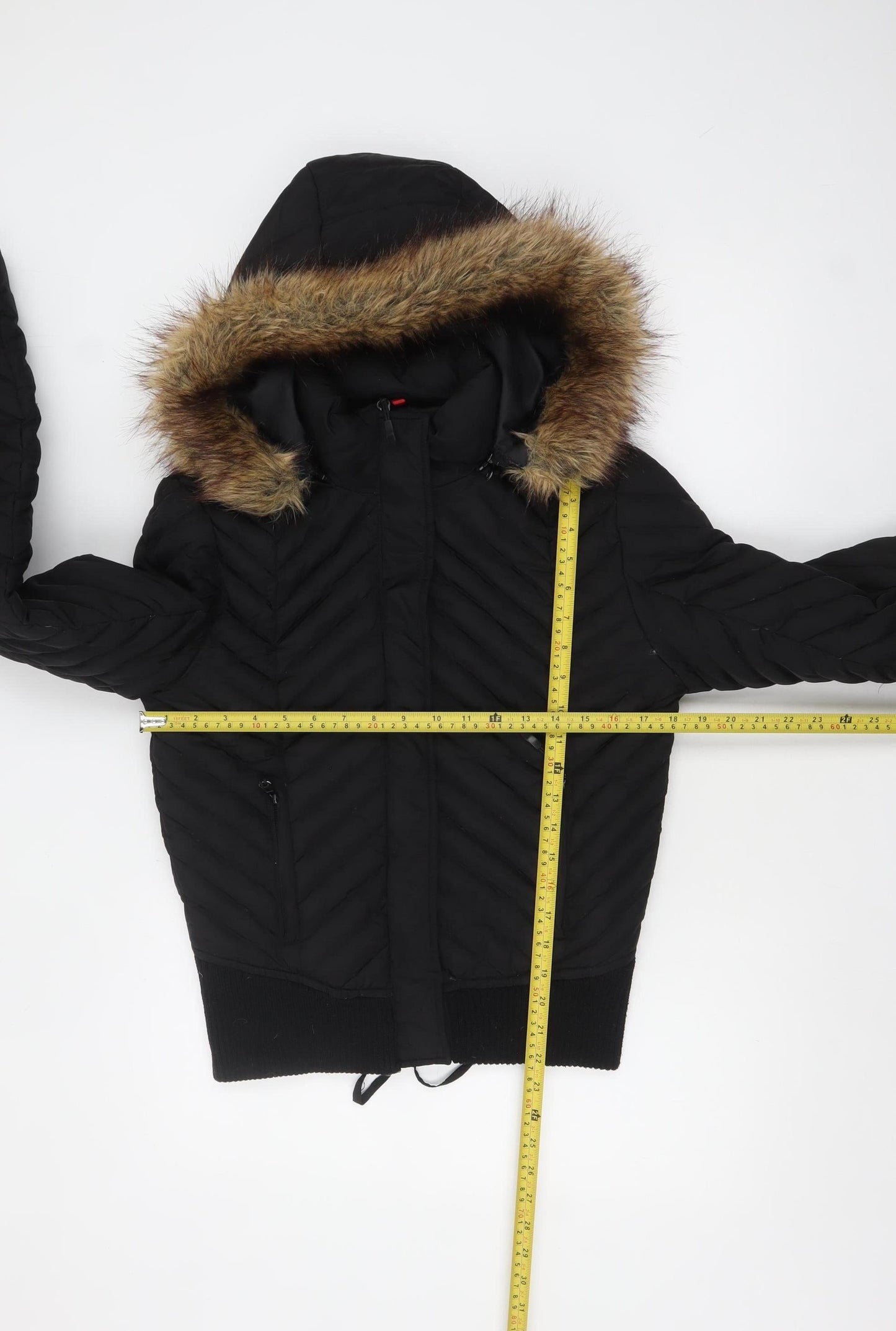Dale Dressin Womens Black Fur Trim Hooded Puffer Jacket Size M