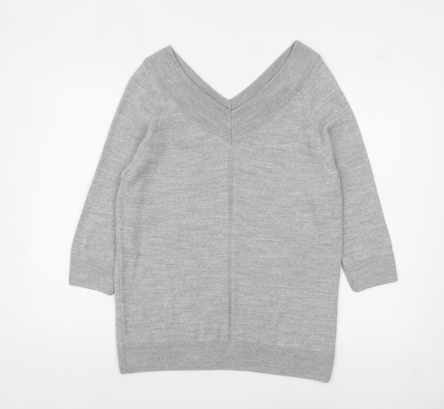 Tu Women Grey Acrylic V-Neck 3/4 Sleeve Pullover Jumper Size 14