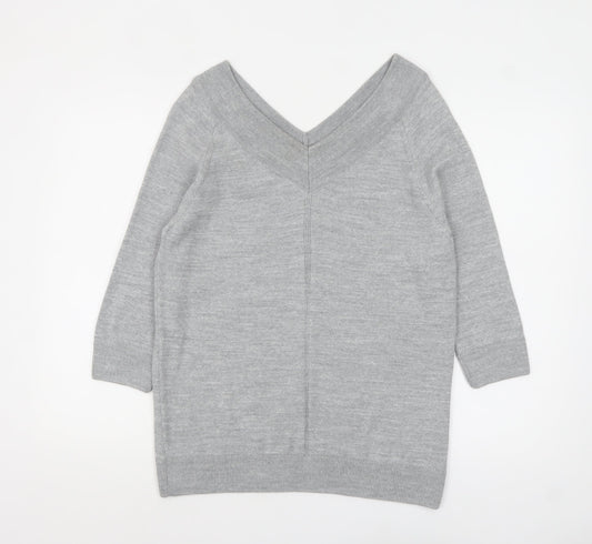 Tu Women Grey Acrylic V-Neck 3/4 Sleeve Pullover Jumper Size 14