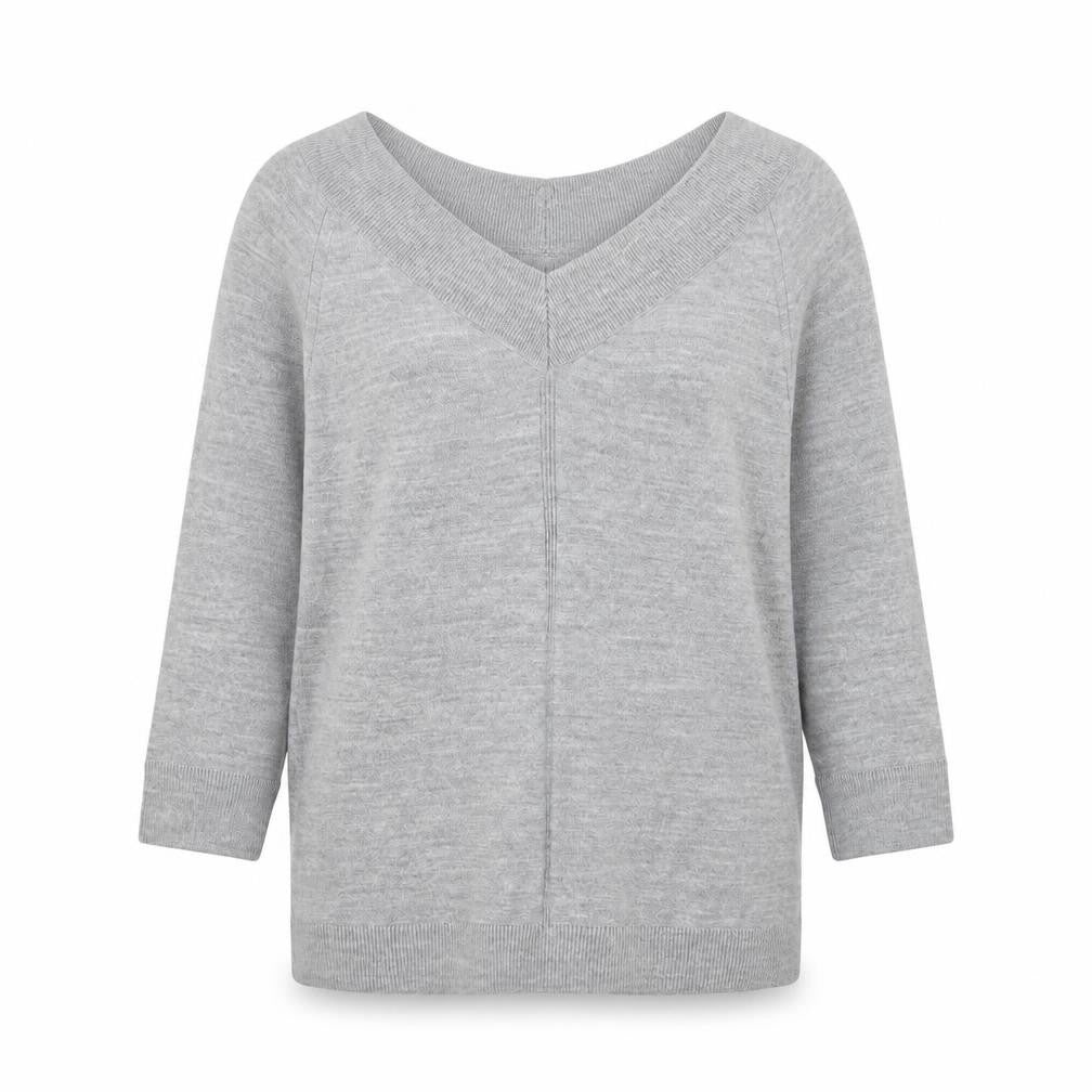 Tu Women Grey Acrylic V-Neck 3/4 Sleeve Pullover Jumper Size 14