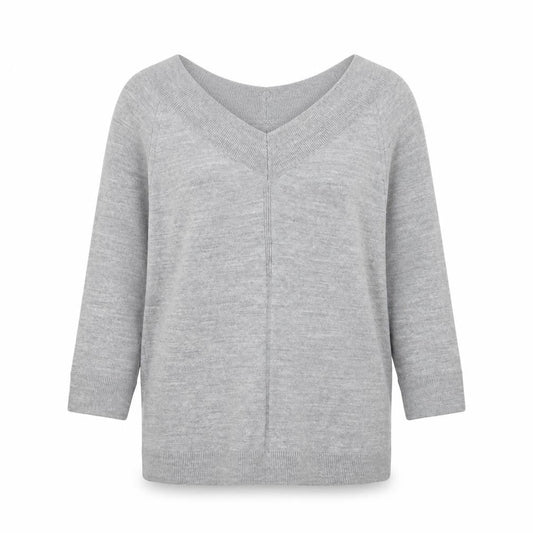 Tu Women Grey Acrylic V-Neck 3/4 Sleeve Pullover Jumper Size 14