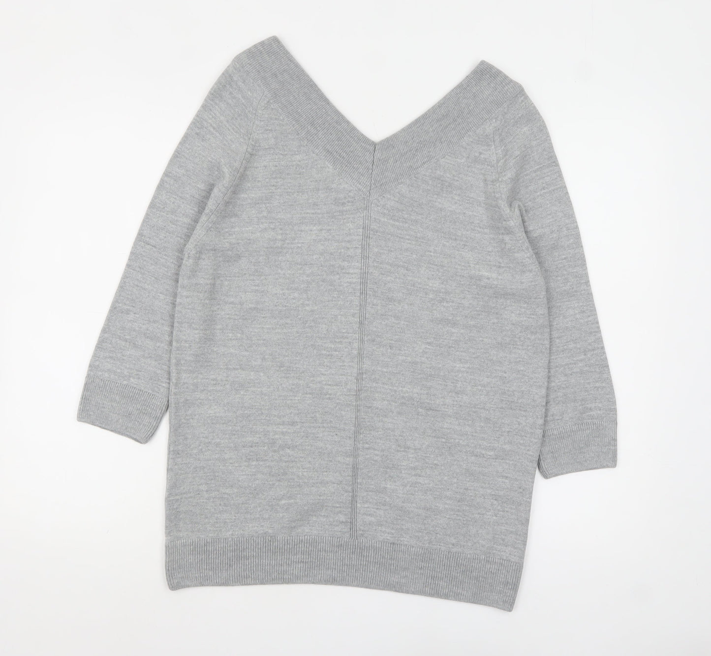 Tu Women Grey Acrylic V-Neck 3/4 Sleeve Pullover Jumper Size 14