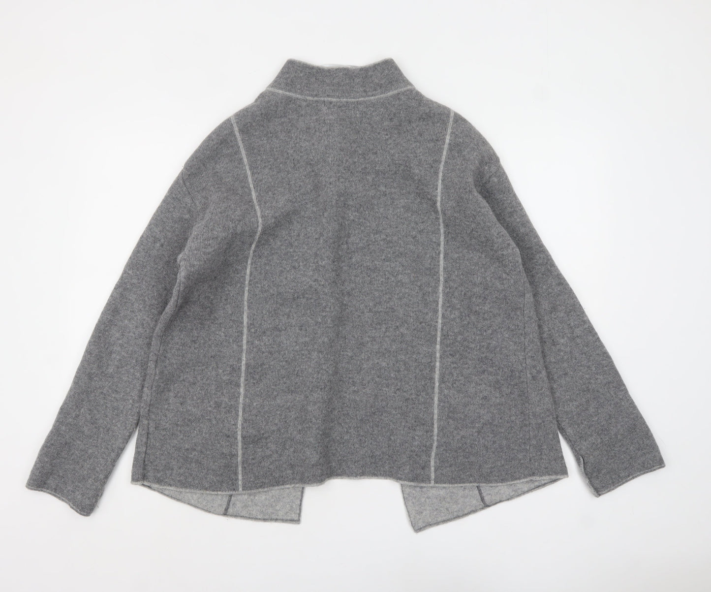 Chiaramente Women Grey Wool Cardigan XL Collared Buckle Knit