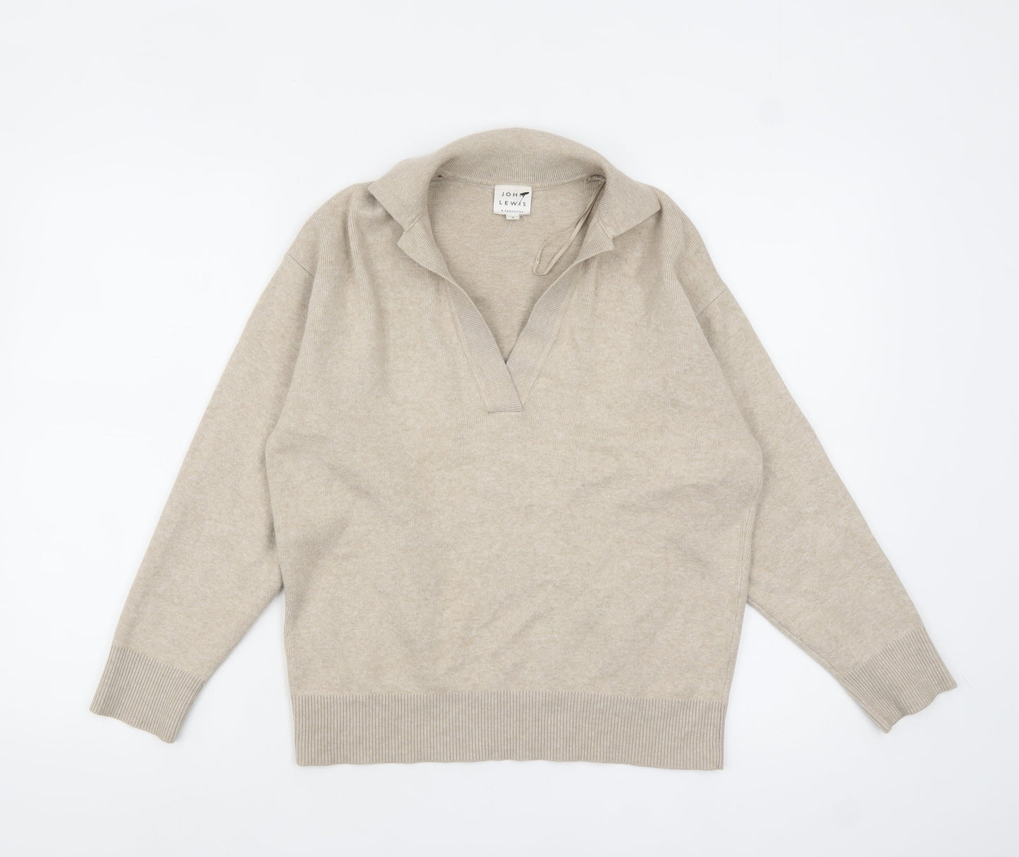 John Lewis Womens Beige Collared Pullover Knit Jumper Size 8