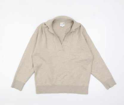 Preloved John Lewis Womens Beige Collared Pullover Knit Jumper Size 8 - Front