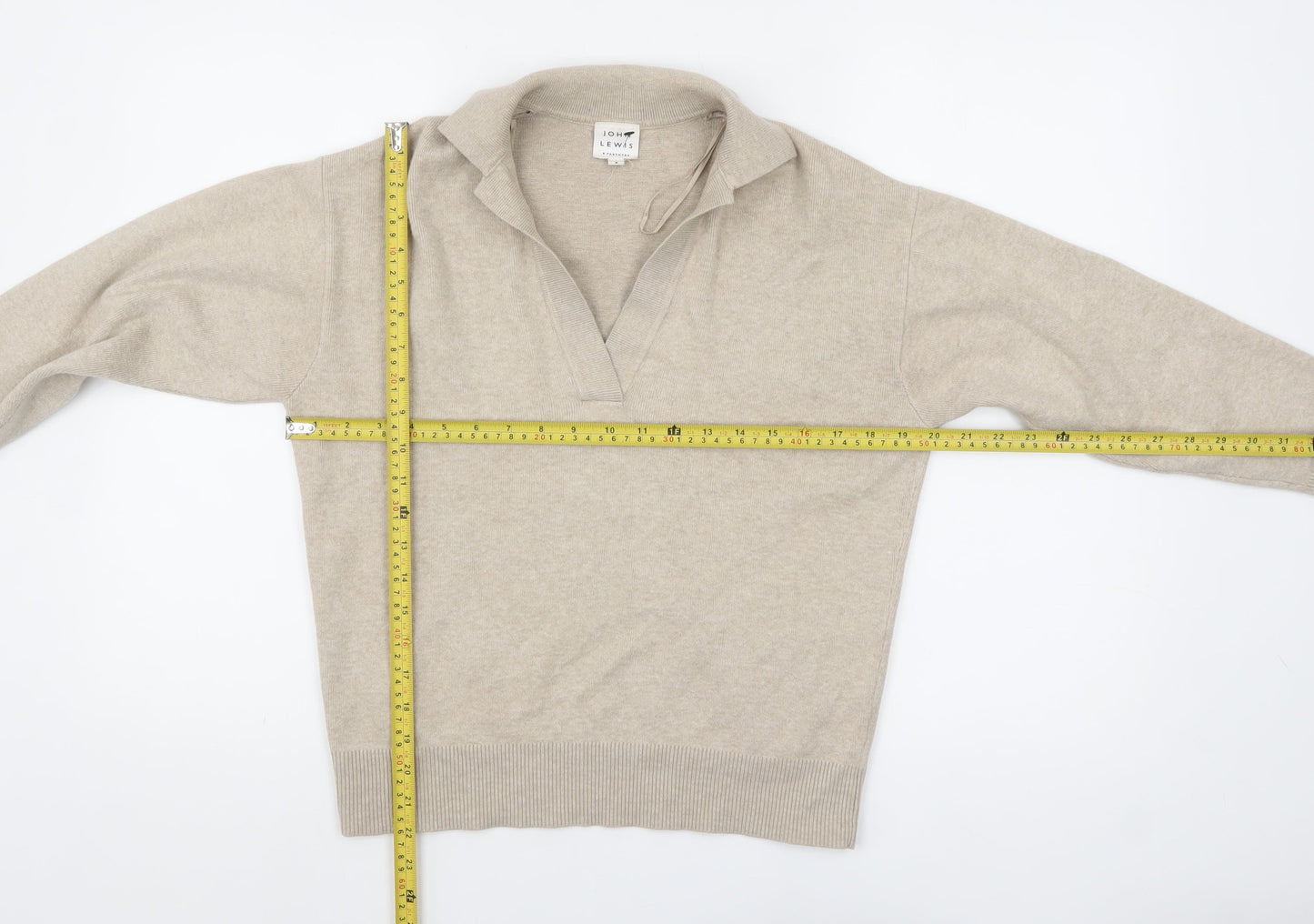John Lewis Womens Beige Collared Pullover Knit Jumper Size 8