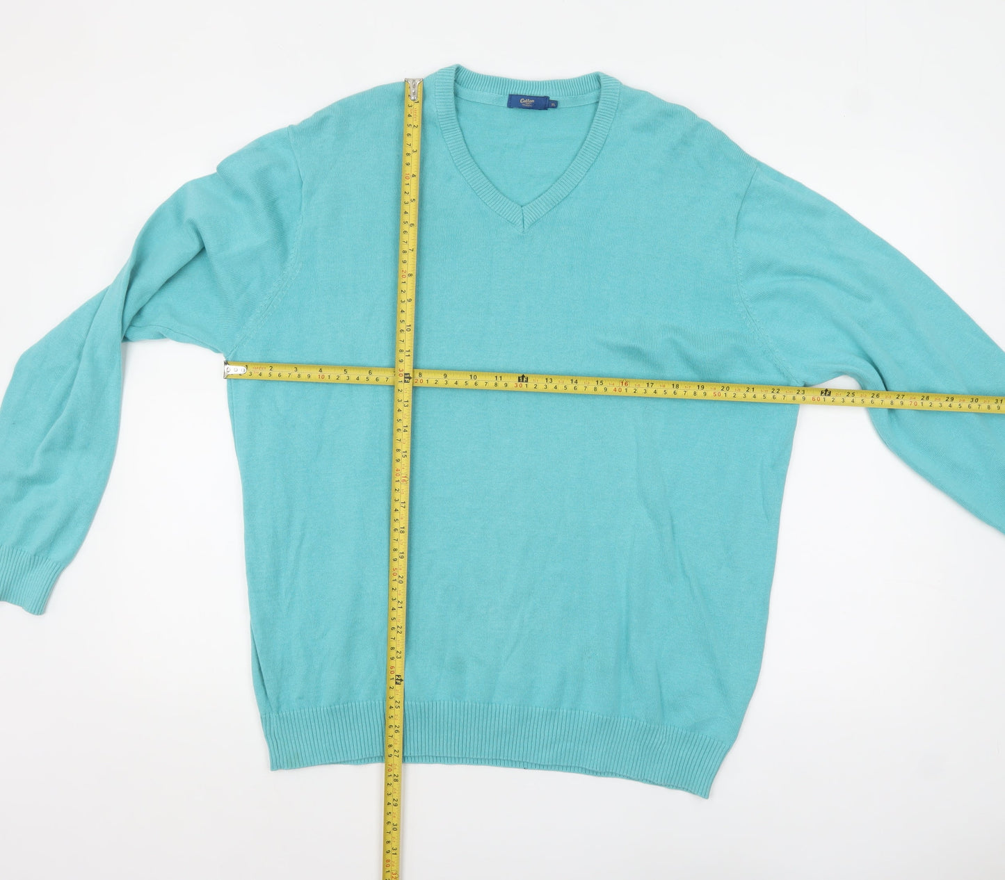 Cotton Traders Men's Blue V-Neck Cotton Jumper XL