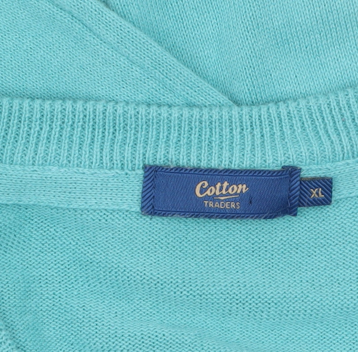 Cotton Traders Men's Blue V-Neck Cotton Jumper XL