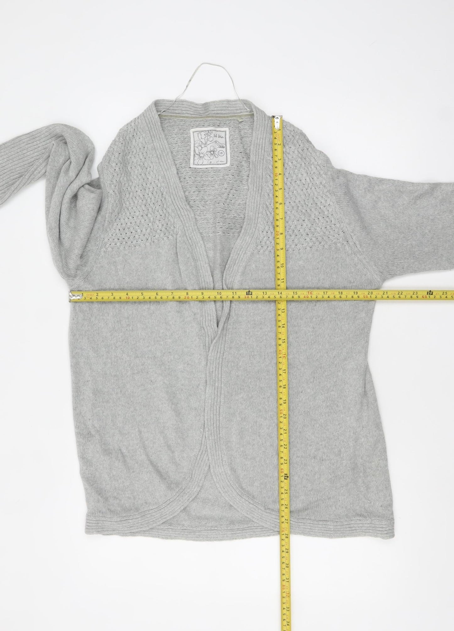 Fat Face Women Grey Size 18 Open Front Knit Cardigan