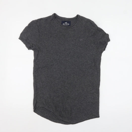 Hollister Women Grey Knit Short Sleeve Basic T-Shirt Size S