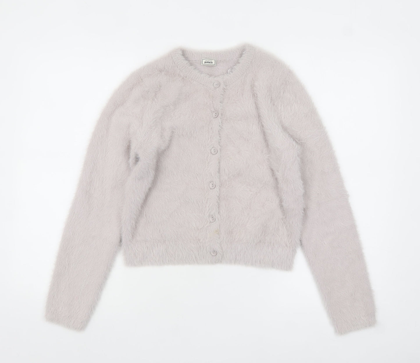 Pimkie Women's Grey Fluffy Crew Neck Cardigan Size S