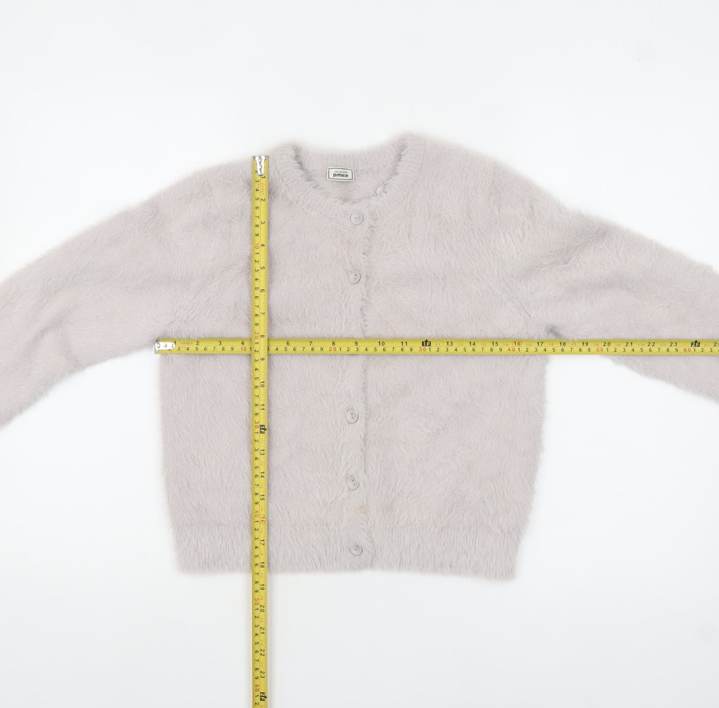 Pimkie Women's Grey Fluffy Crew Neck Cardigan Size S