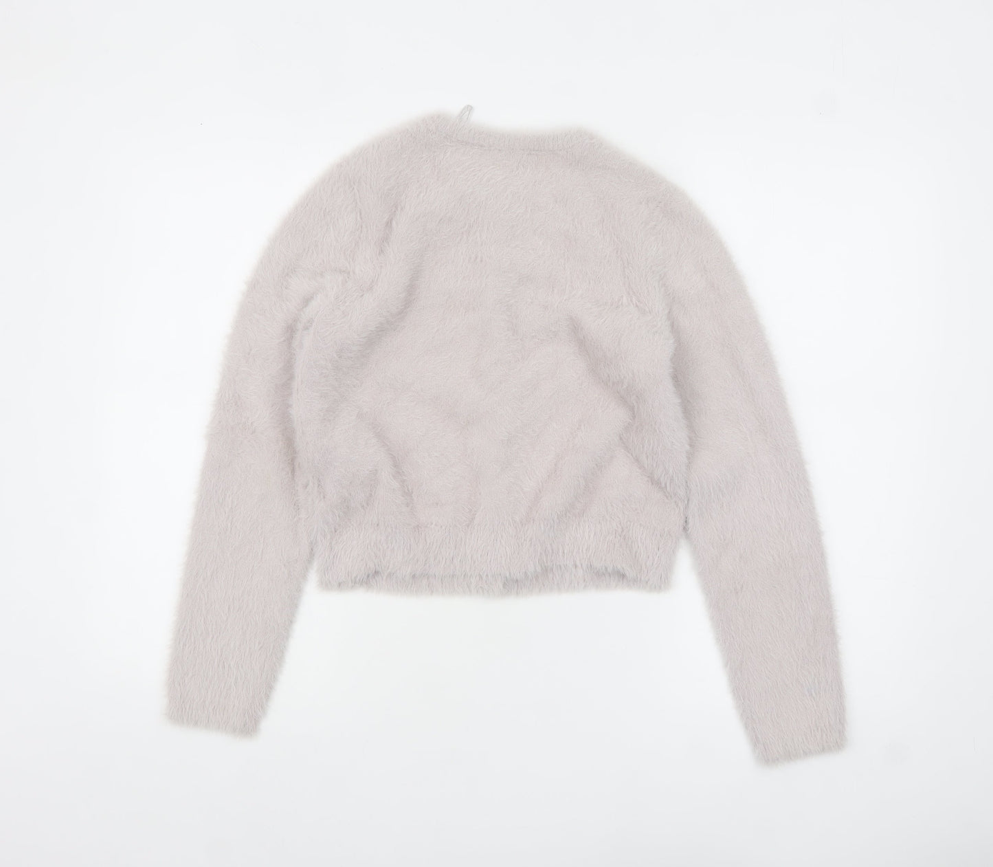 Pimkie Women's Grey Fluffy Crew Neck Cardigan Size S