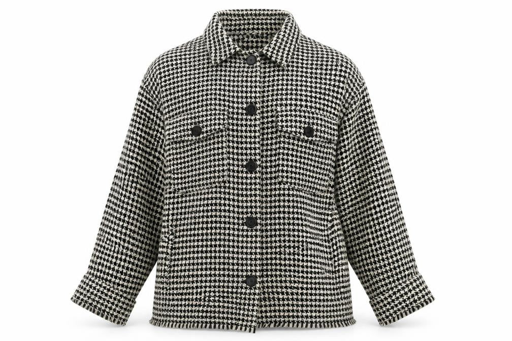 ZARA Women Black White Tweed Houndstooth Jacket Size 12