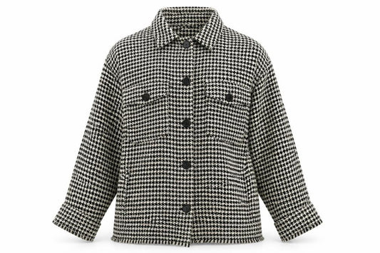 Zara Women Black White Tweed Houndstooth Jacket Size 12
