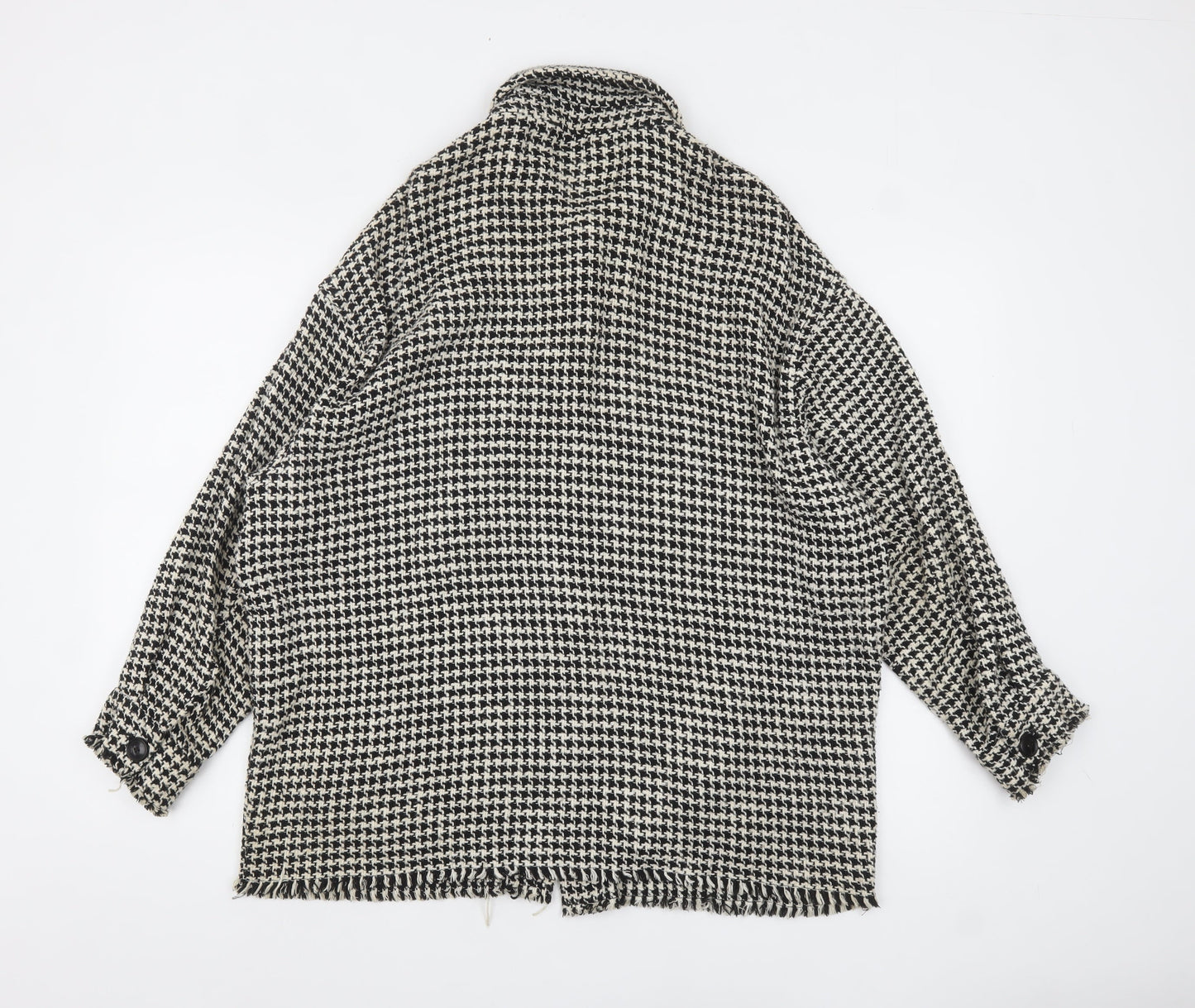 ZARA Women Black White Tweed Houndstooth Jacket Size 12