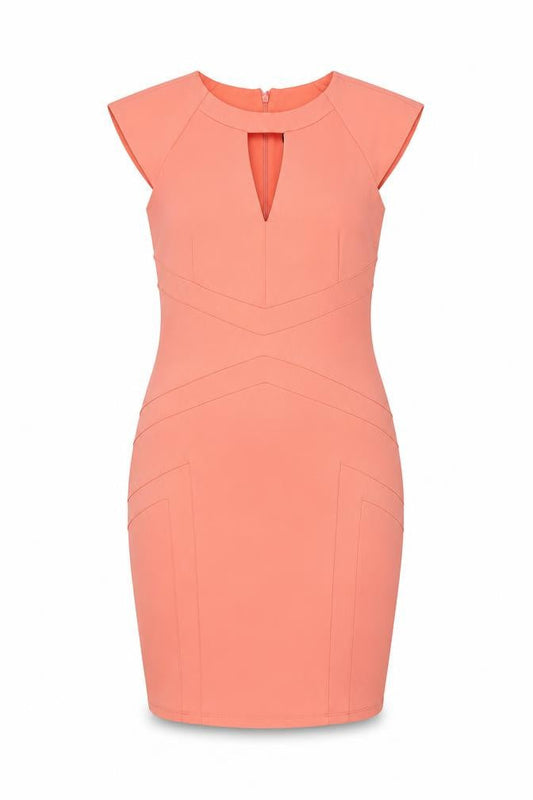 River Island Women’s Orange Bodycon Dress Size 8 Knee Length Fitted Zip Detail